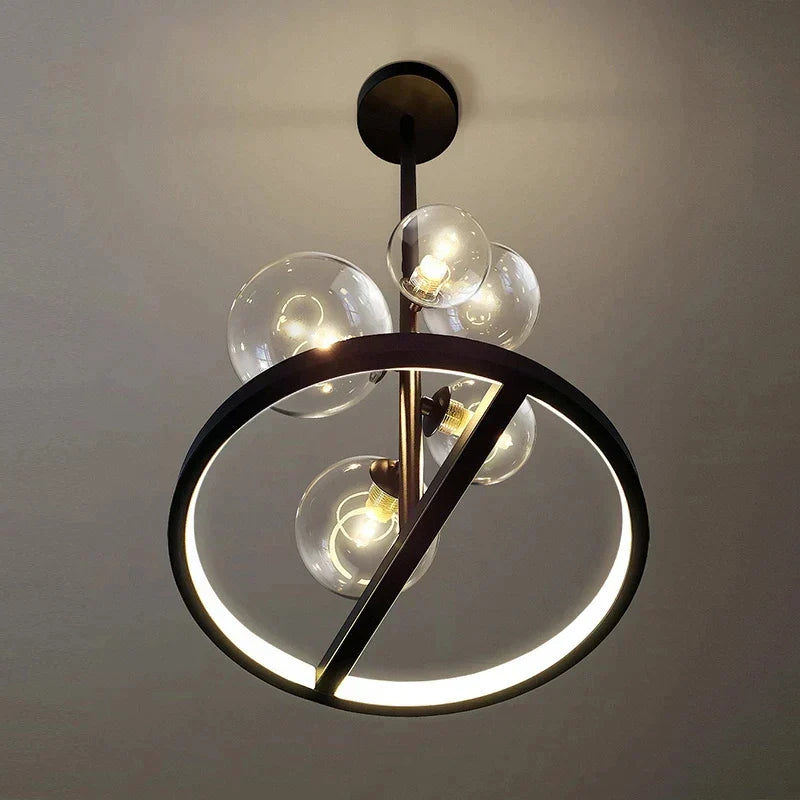 DecorBites™ Black Glass Ball LED Pendant Chandelier for Dining Room, Kitchen, and Restaurant
