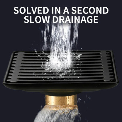 DecorBites™ Brass Square Shower Floor Drain with Hair Strainer - Bathroom Shower Accessory