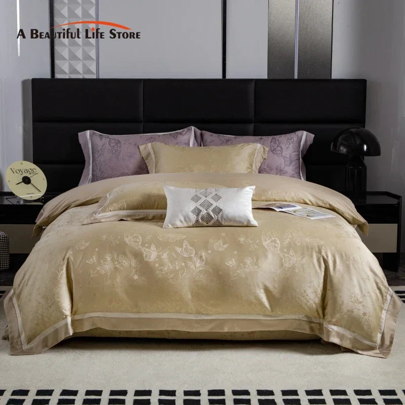 DecorBites™ Butterfly Jacquard Lyocell Cotton Luxury Bedding Set Full Queen