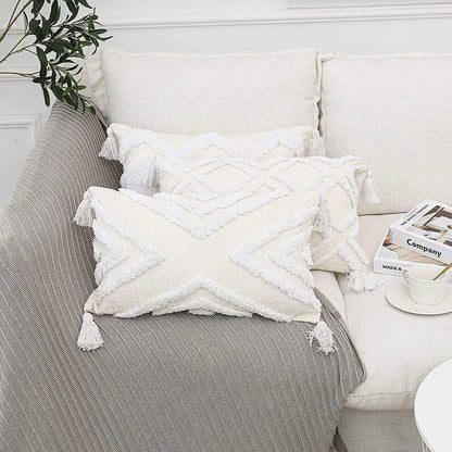 DecorBites™ Bohemian Chenille Pillowcase Geometric Pattern Tufted Tassel Sofa Cushions