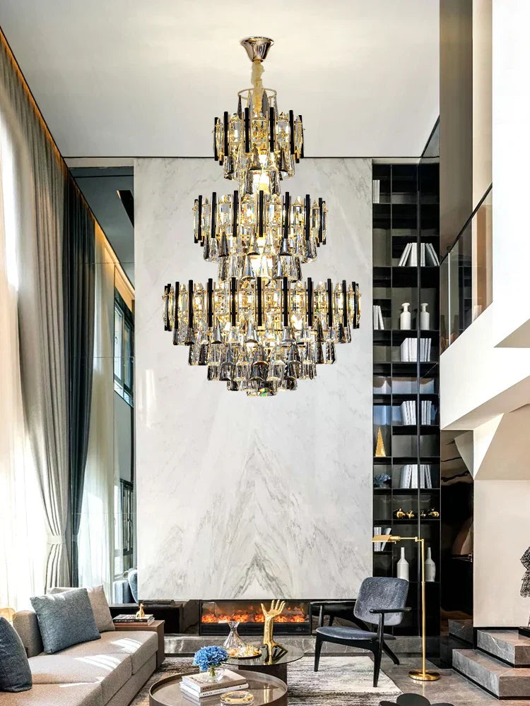 DecorBites™ Crystal Loft Chandelier: Modern Luxury Pendant Light for Living Room or Hotel Lobby