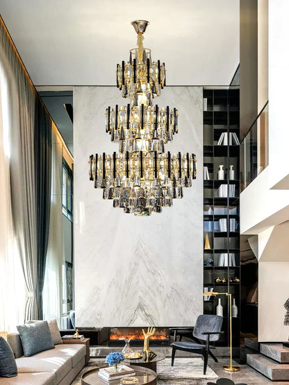 DecorBites™ Crystal Loft Chandelier: Modern Luxury Pendant Light for Living Room or Hotel Lobby