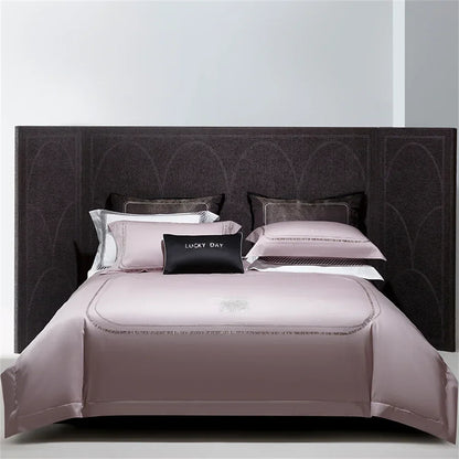 DecorBites™ Cotton Satin Jacquard Embroidery Bedding Set with Elastic Sheet & Duvet Cover