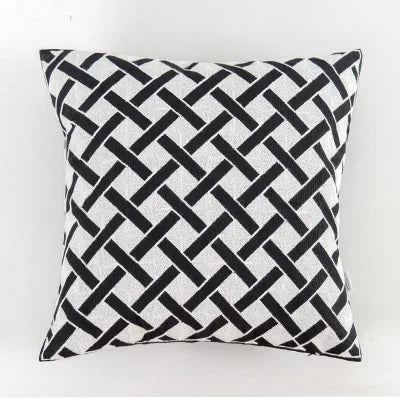 DecorBites™ Black White Embroidered Cushion Cover 45x45cm Sofa Bed Chair Home Decor