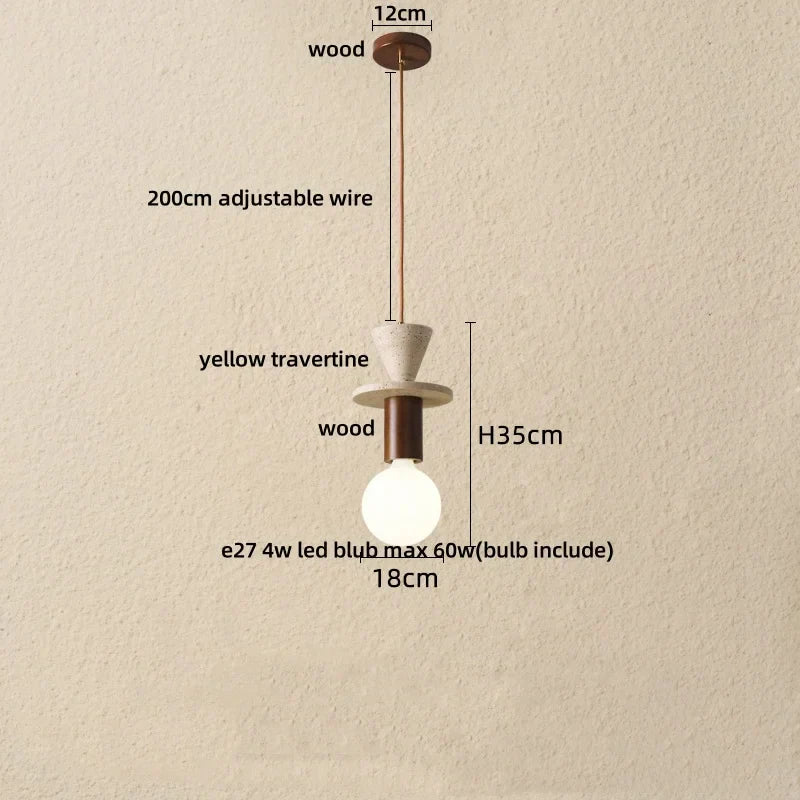 DecorBites™ LED Pendant Lights Bar Decor Yellow Travertine Stone Wood Hang Lamp
