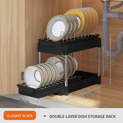 DecorBites™ 2 Tier Sliding Drawer Organizer for Kitchen & Bathroom Cabinet