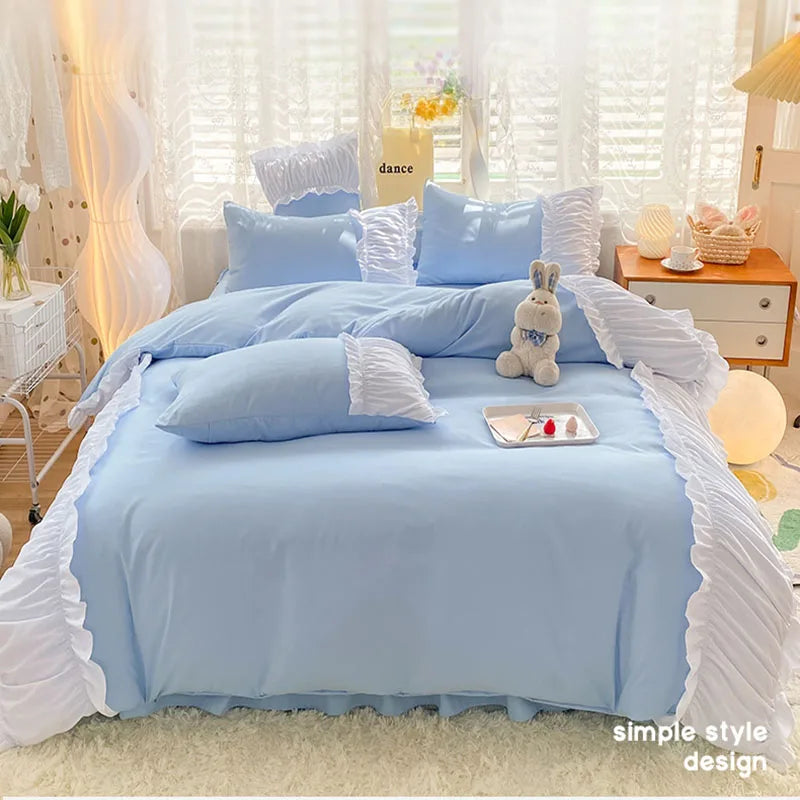 ™ Lace Trim Solid Cotton Bedding Set - Queen/King/Double/Single Sizes