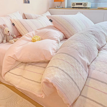 DecorBites™ Cotton Jacquard Bedding Set - Single Double Queen King Size Bedclothes