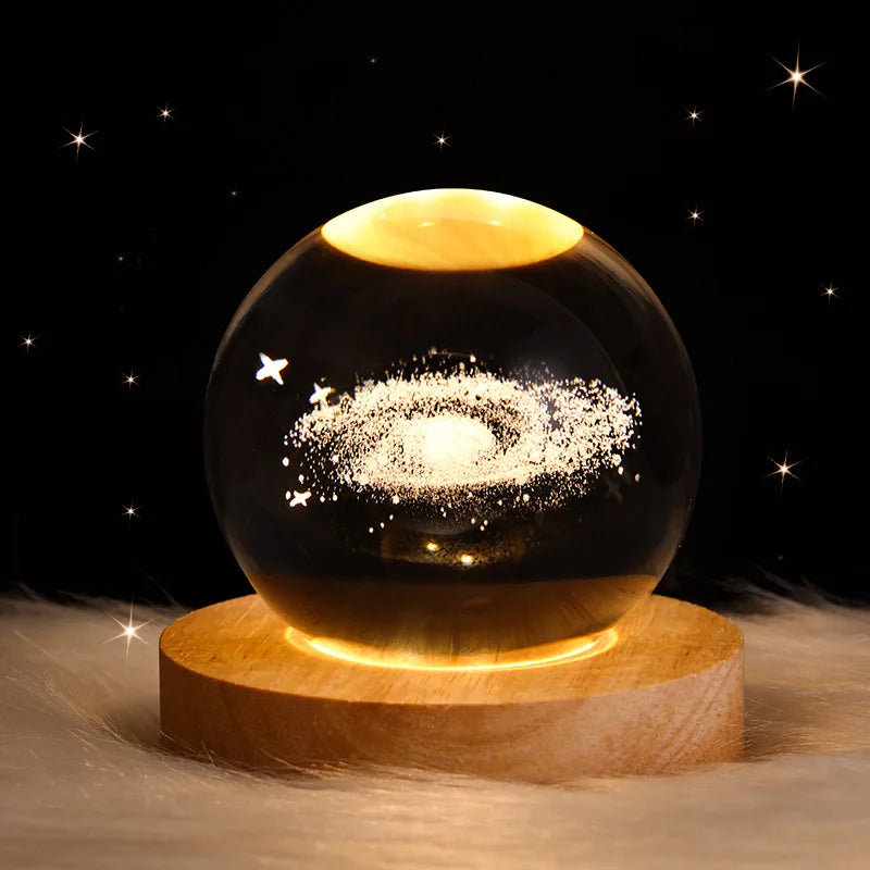 DecorBites™ Astronaut Crystal Ball Night Light: USB Powered Warm Bedside Lamp, Perfect Christmas Gift