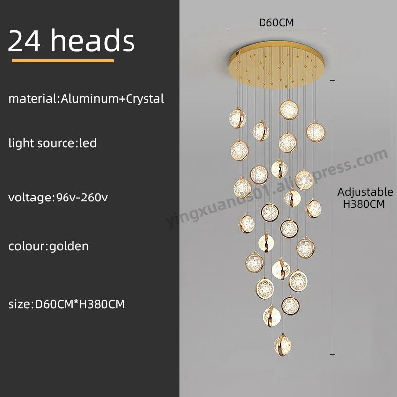 DecorBites™ Crystal Ball LED Rotating Stair Chandelier - Nordic Luxury Loft Bubble Design