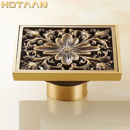 DecorBites™ Antique Brass Flower Art Bathroom Floor Drain Waste Grate