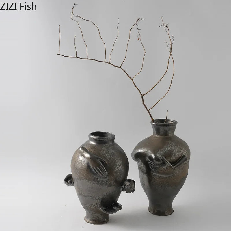 DecorBites™ Abstract Art Ceramic Vase for Desk Decoration and Room Aesthetic