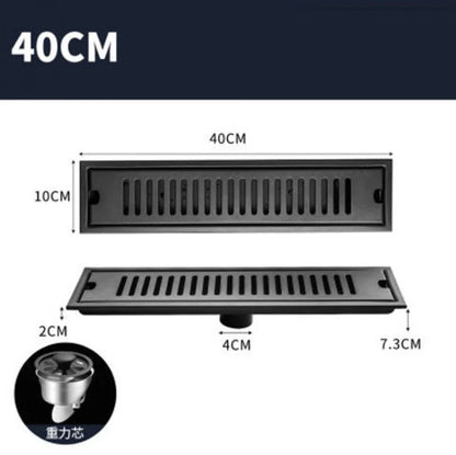 DecorBites™ Black Stainless Steel Floor Drain for Toilet Shower Room, Large Overflow, Odorproof, Rectangle