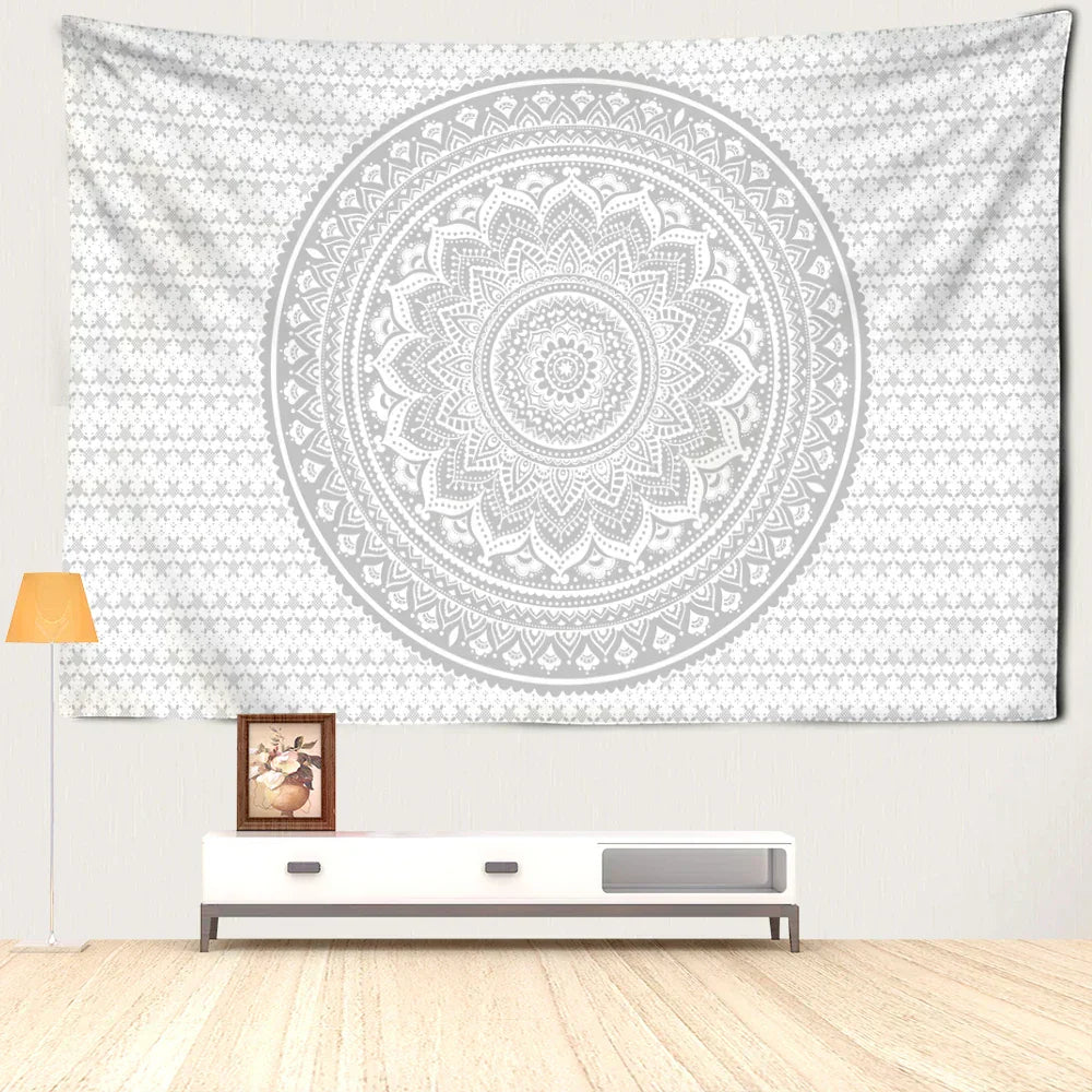 DecorBites™ Grey Mandala Tapestry Wall Hanging Psychedelic Hippie Art for Aesthetic Home Decor