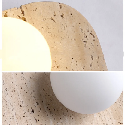 DecorBites™ LED Wall Lamp 2 Glass Ball White, Yellow Travertine Stone Indoor Light