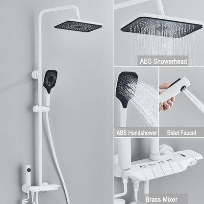 DecorBites™ Black Piano Digital Shower System with Intelligent Brass Faucets and White Rainfall Shower