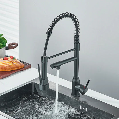 DecorBites™ Brass Kitchen Sink Faucet Pull Down Mixer Tap with Dual Spout Rotation