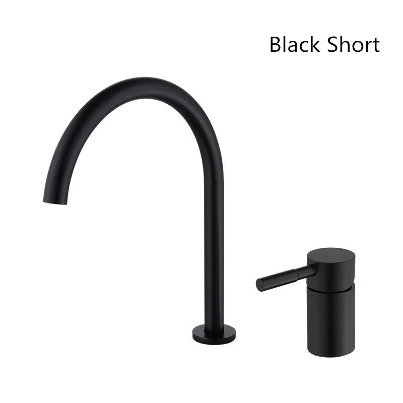 DecorBites™ Black Basin Faucet: Brushed Gold Two-Hole Bathroom Sink Tap with Rotating Spout