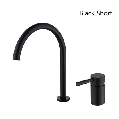 DecorBites™ Black Basin Faucet: Brushed Gold Two-Hole Bathroom Sink Tap with Rotating Spout