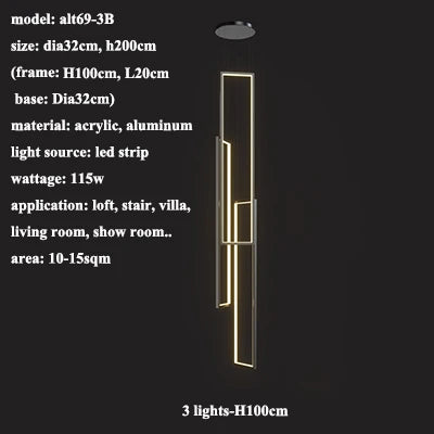 DecorBites™ LED Rectangle Staircase Chandelier Pendant Lighting for Modern Living Room Decor