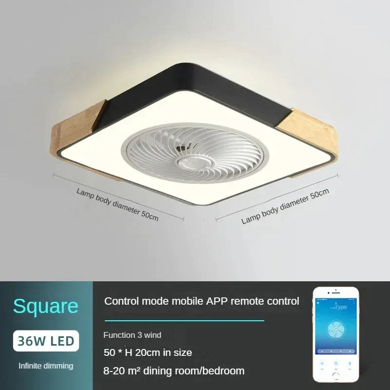 DecorBites™ Low Profile Wood Ceiling Fan Light with Remote Control LED Indoor Air Circulator