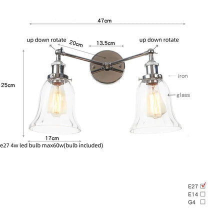 DecorBites™ 2 Head LED Wall Lamps Iron Glass Bedroom Stair Light Fixtures