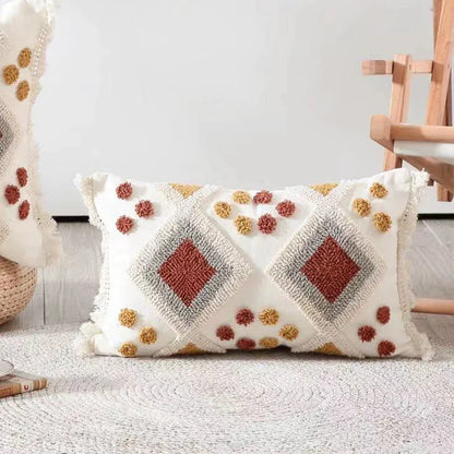 DecorBites™ Boho Ivory Brown Tufted Lace Pillow Cover 50x30/45x45cm for Living Room/Sofa