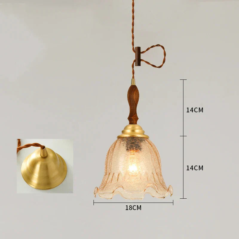 DecorBites™ Cracked Glass Copper Wooden Pendant Light for Home Indoor Living Room
