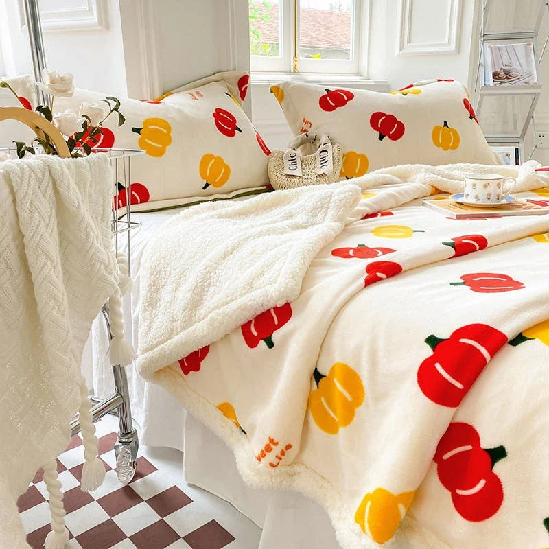 DecorBites™ Cartoon Print Cozy Blanket - Milk Velvet & Cashmere - Winter/Spring Duvet Cover