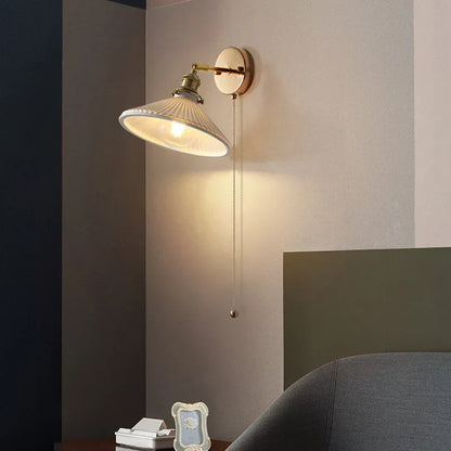 DecorBites™ Copper Canopy LED Wall Sconce, White Ceramic Bedside Light for Bedroom, Modern Nordic Design