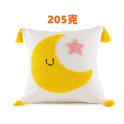 DecorBites™ Boho Yellow Rainbow Star Moon Tassel Cushion Cover 45x45cm