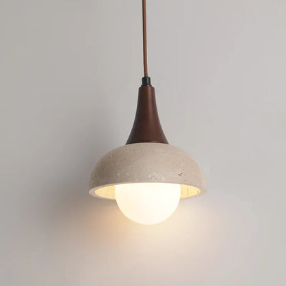 DecorBites™ LED Pendant Lamp White Glass Ball Yellow Travertine Hanging Light