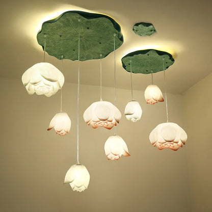 DecorBites™ Lotus Glass Pendant Lamp: Elegant Pink Lotus Lighting for Home Decor