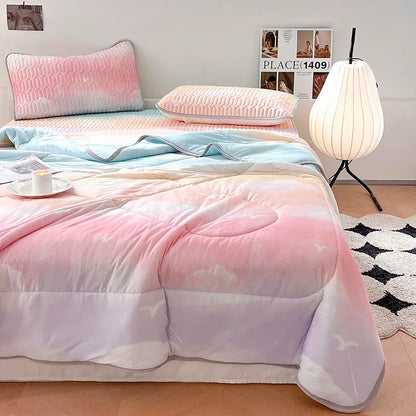 DecorBites™ Cool Feeling Silky Summer Comforter & Latex Fitted Sheet Set