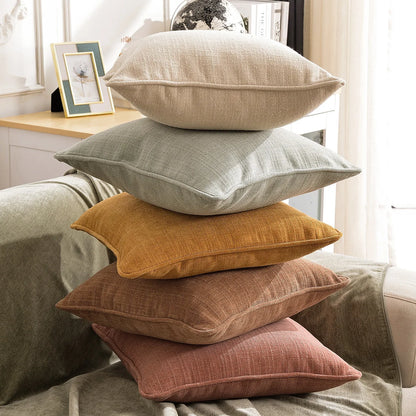 DecorBites™ Cotton Linen Peach Orange Grey Ivory Pillow Cover for Living Room Eco-friendly