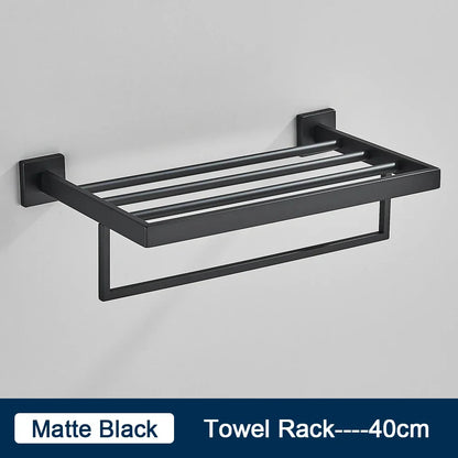 DecorBites™ Black Towel Rack Bar 40cm SUS304 Modern Gold Cloth Holder Wall Mounted