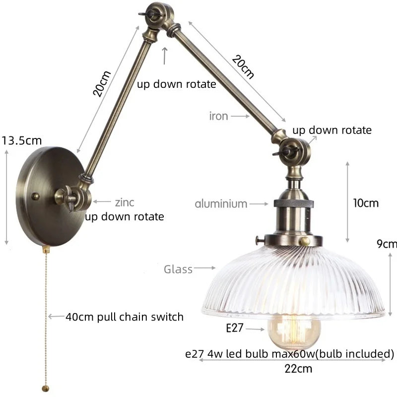 DecorBites™ LED Glass Swing Arm Wall Lamps for Bedroom, Bathroom, and Stairway