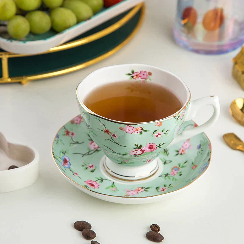 DecorBites™ Bone China Flower Tea Cup Set, 180ml, Phnom Penh Afternoon Teacups for Home, Office, Hotel
