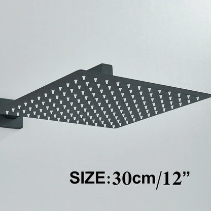 DecorBites™ 12" Matte Black Rainfall Shower Head Set with Shower Arm