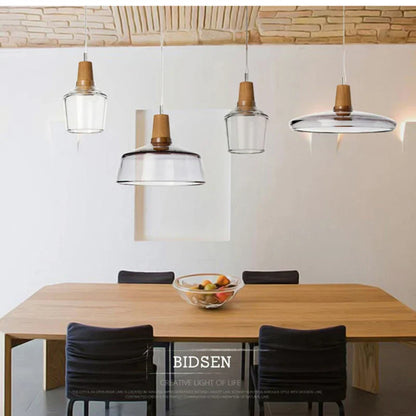 DecorBites™ Glass & Wood Pendant Light: Modern Nordic Hanging Lamp for Bar, Table, Dining - Gray Retro Decor