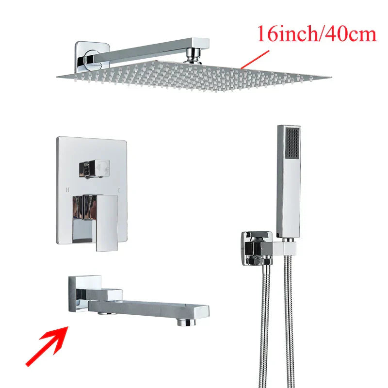 DecorBites™ Black Wall Mounted Shower System with Handshower - 12/16 Inch Rainwater Faucet