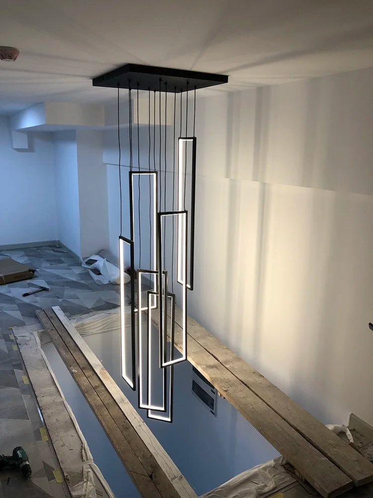 DecorBites™ LED Stair Chandelier: Luxury Loft Geometry Pendant Lamps for Modern Living