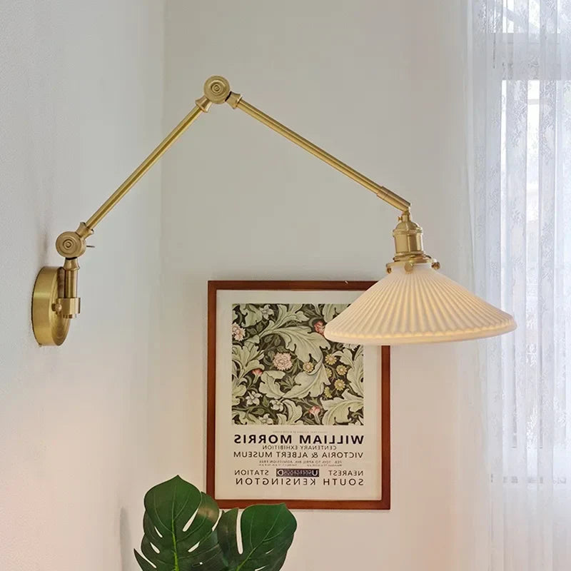 DecorBites™ Ceramic Copper LED Wall Lamp with Adjustable Long Arm Swing