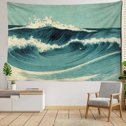 DecorBites™ Blue Wave Oil Painting Tapestry Wall Hanging for Bohemian Style Room Decor