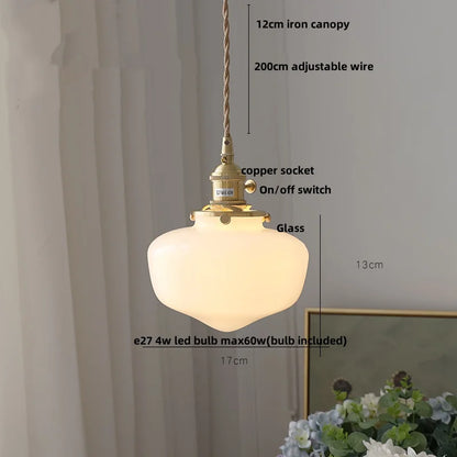 DecorBites™ White Glass LED Pendant Lights with Walnut Wood Details