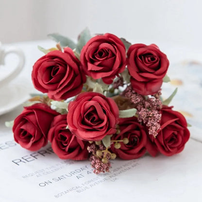 DecorBites™ 8-Head 30cm Pink Peony Silk Bouquet Wedding Home Decoration Flower Wall