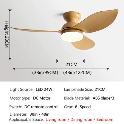DecorBites™ 48" Black Low Floor Ceiling Fan with Modern Design and LED Light