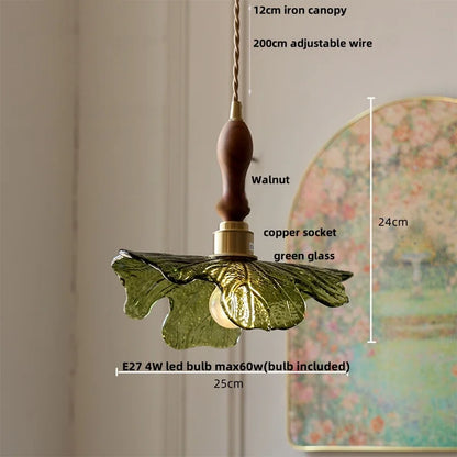 DecorBites™ LED Pendant Lights Green Glass Copper Socket with Walnut Wood - Nordic Modern