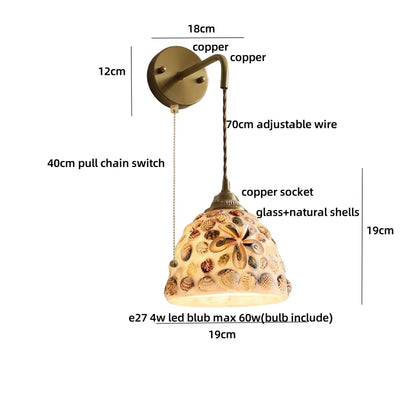 DecorBites™ Amber Glass LED Wall Sconce with Pull Chain Switch for Bedroom and Bathroom