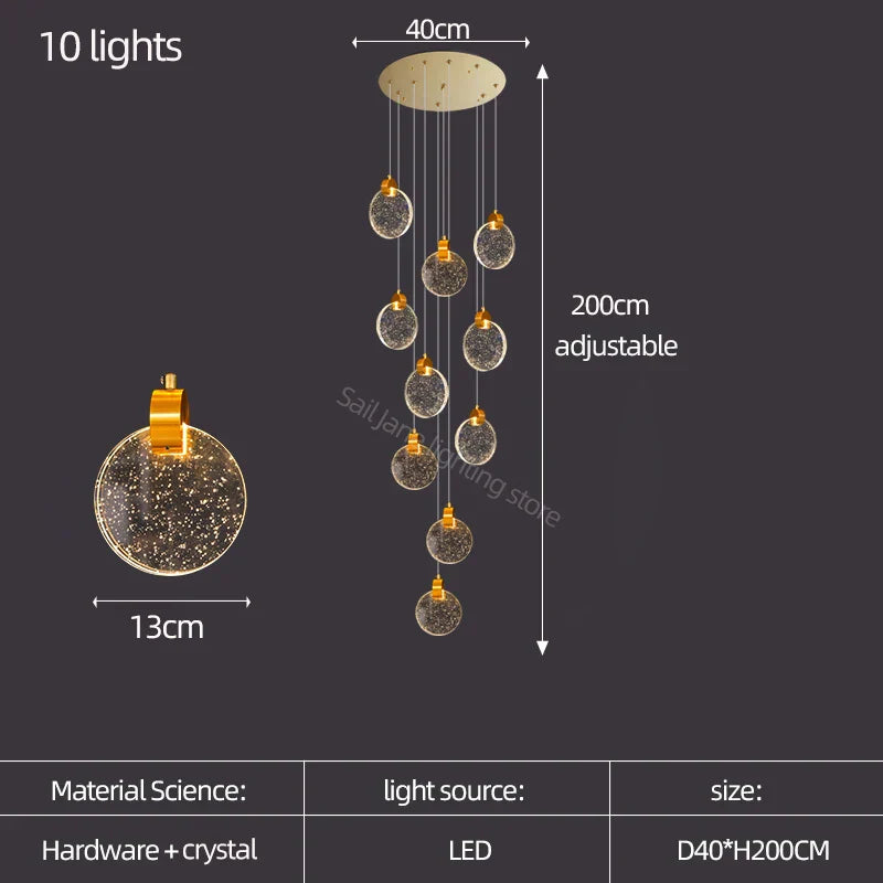 DecorBites™ Crystal LED Stair Slinglight for Nordic Living Room, Villa, and Restaurant